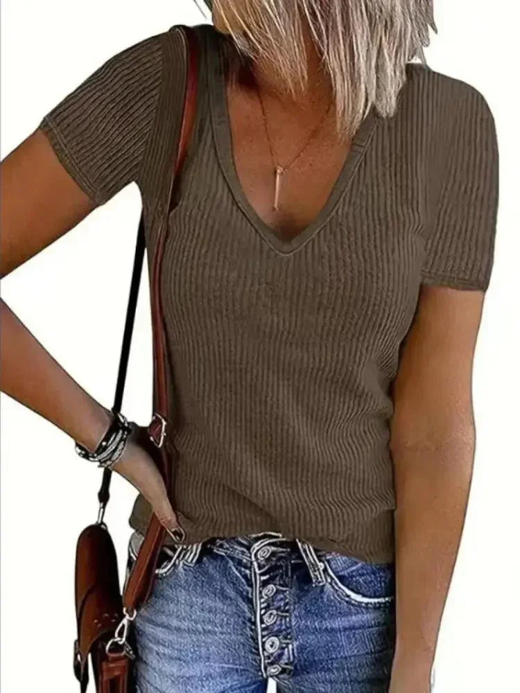 Solid V - Neck Short Sleeve T-Shirt - Update AvenueT-ShirtsTrendsi1001008136711231001008136711235a8b93a9 - d4f1 - 456d - ba23 - 67dfcca070a2 - Max - OriginCoffee Brown