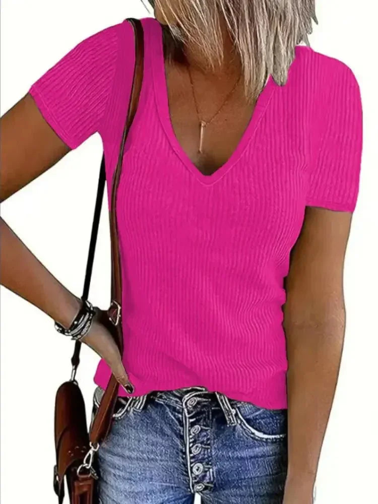 Solid V - Neck Short Sleeve T-Shirt - Update AvenueT-ShirtsTrendsi10010081367160710010081367160721fa865f - 1ff1 - 4441 - ac2f - 2fce59cf9814 - Max - OriginFuchsia Pink
