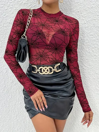 Spider Web Print Long Sleeve Blouse - Update AvenueHalloweenTrendsi100100458260404100100458260404ba859c018b154835af177e7bc369b462 - Max - OriginBurgundy