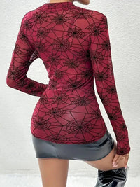 Spider Web Print Long Sleeve Blouse - Update AvenueHalloweenTrendsi100100458260404100100458260404c60a97c07741432aaed9769d05842d2f - Max - OriginBurgundy