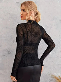 Spider Web Print Long Sleeve Blouse - Update AvenueHalloweenTrendsi100100458269750100100458269750b6c34bebbd704b83af68804349dd2bd6 - Max - OriginBlack
