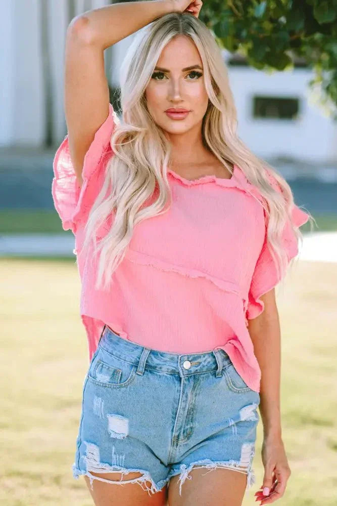 Square Neck Exposed Seams Blouse - Update AvenueTrendsi100101059680665100101059680665a7334c0a0fb34f16a78fedc693539c4a - MaxPink