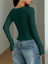 Square Neck Long Sleeve Fitted T-Shirt - Update AvenueT-ShirtsTrendsi100100173922748100100173922748efa1231814484f9a81bf7facc303f512 - Max - OriginDark Green
