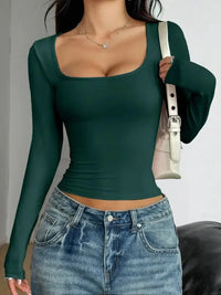 Square Neck Long Sleeve Fitted T-Shirt - Update AvenueT-ShirtsTrendsi100100173922748100100173922748b18ad84b42eb450495ad8322c48b7b8a - Max - OriginDark Green