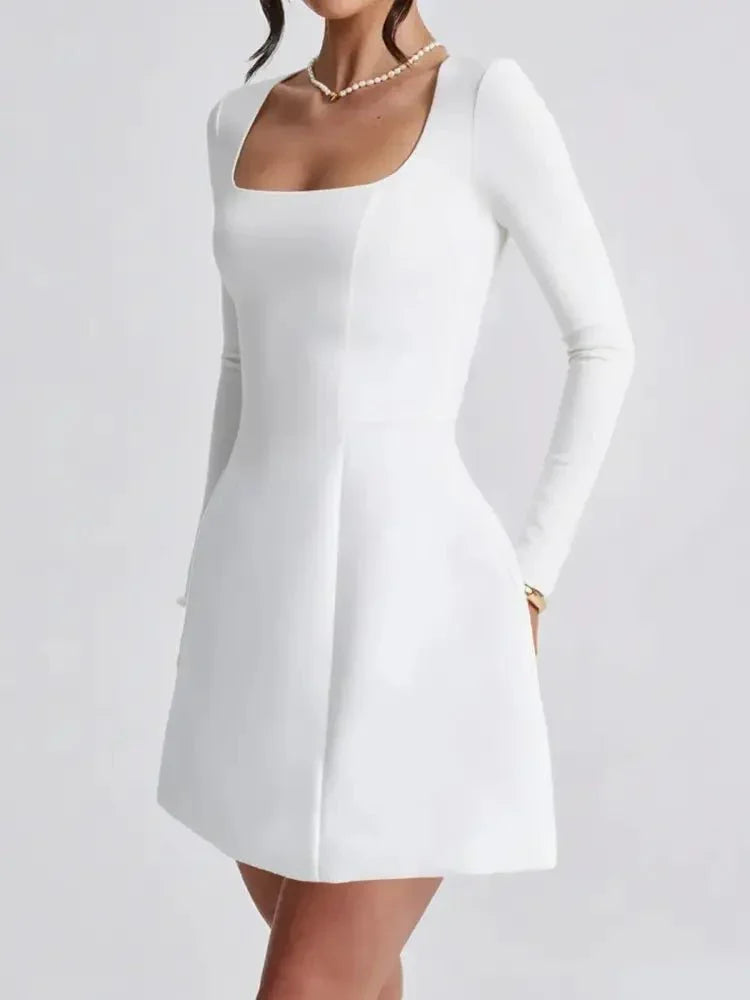 Square Neck Long Sleeve Mini Dress - Update AvenueCasual DressesTrendsi100100177402097100100177402097Square Neck Long Sleeve Mini DressWhite