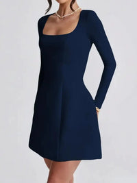 Square Neck Long Sleeve Mini Dress - Update AvenueCasual DressesTrendsi100100177404812100100177404812Square Neck Long Sleeve Mini DressDark Blue