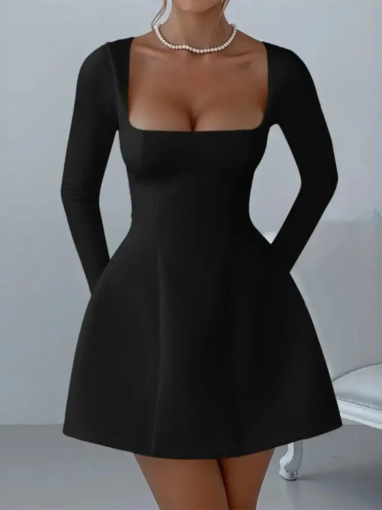 Square Neck Long Sleeve Mini Dress - Update AvenueCasual DressesTrendsi100100177406995100100177406995Square Neck Long Sleeve Mini DressBlack