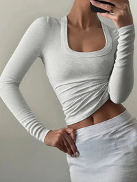 Square Neck Long Sleeve T-Shirt - Update AvenueT-ShirtsTrendsi1001004500026961001004500026962db86e28b8e04eb5b9020ba28f122ab8 - Max - OriginWhite Flower Ash