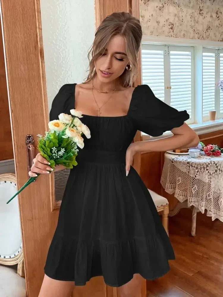 Square Neck Puff Sleeve Mini Dress - Update AvenueTrendsi100100027398055100100027398055200175b1cc564ee391caf413f050ff71 - Max - OriginBlack