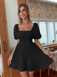Square Neck Puff Sleeve Mini Dress - Update AvenueTrendsi100100027398055100100027398055d7165bb35c31488bae6b76708b257d5c - Max - OriginBlack