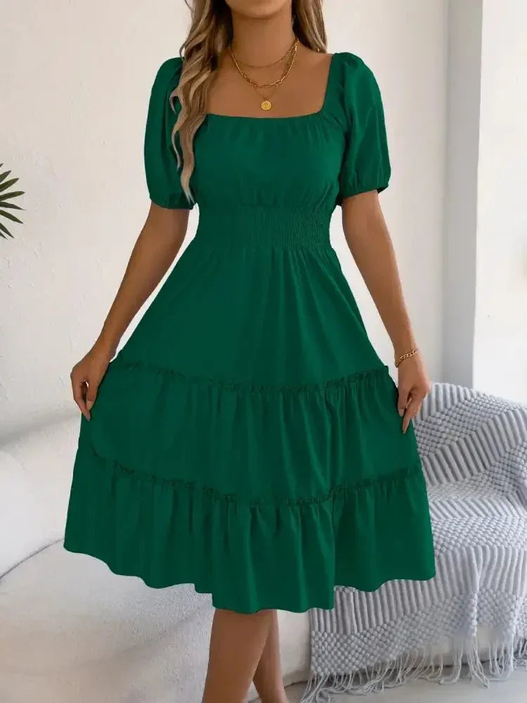 Square Neck Short Puff Sleeve Dress - Update AvenueEffortless Elegance: DressesTrendsi10010026175538910010026175538991826aa6 - 5b7f - 4931 - 8cd5 - a664cc7425a6 - Max - OriginDark Green