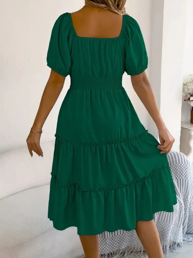 Square Neck Short Puff Sleeve Dress - Update AvenueEffortless Elegance: DressesTrendsi1001002617553891001002617553891d1eeb3a - f9a5 - 44a9 - 9b03 - d4849df1b68c - Max - OriginDark Green