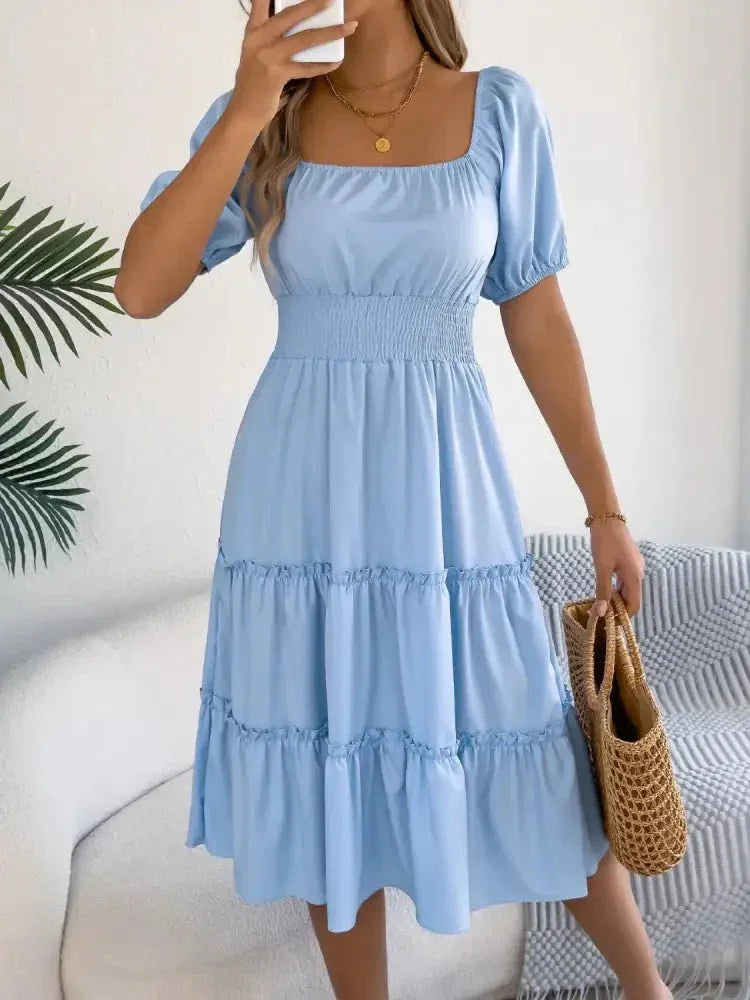 Square Neck Short Puff Sleeve Dress - Update AvenueEffortless Elegance: DressesTrendsi1001002617590311001002617590310694ce5b - e82b - 404f - ab0b - 1a41b3071c2a - Max - OriginSky Blue