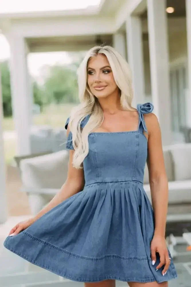 Square Neck Tie Shoulder Denim Dress - Update AvenueDenim Dresses & SkirtsTrendsi1001009859595961001009859595966dbadaf1 - 7d5d - 4c2d - af8d - e493a2498726 - MaxDusty Blue