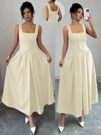Square Neck Wide Strap Midi Dress - Update AvenueCasual DressesTrendsi100100949464513100100949464513Square Neck Wide Strap Midi DressIvory