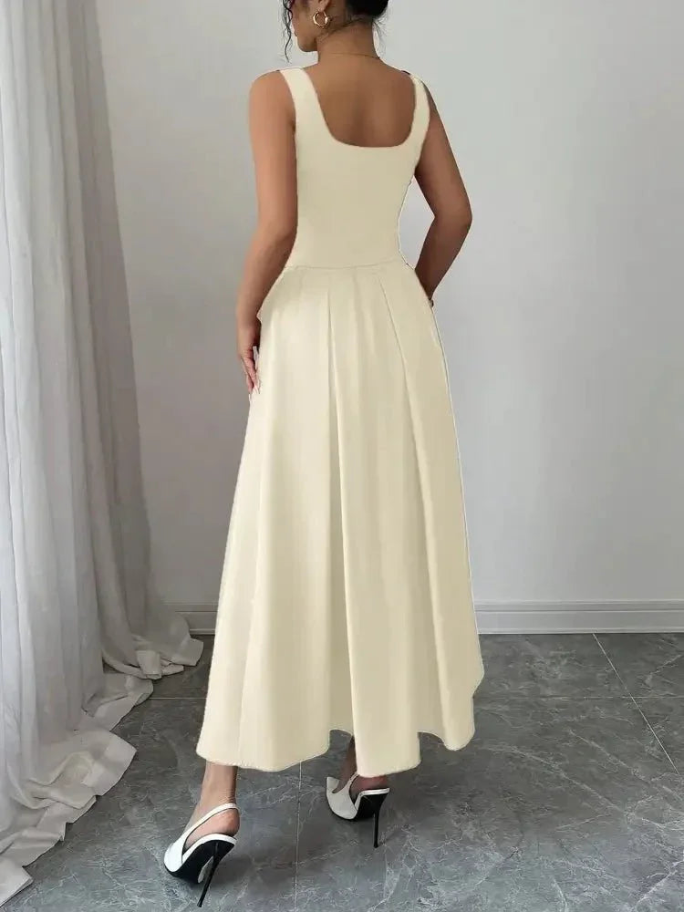 Square Neck Wide Strap Midi Dress - Update AvenueCasual DressesTrendsi100100949464513100100949464513Square Neck Wide Strap Midi DressIvory