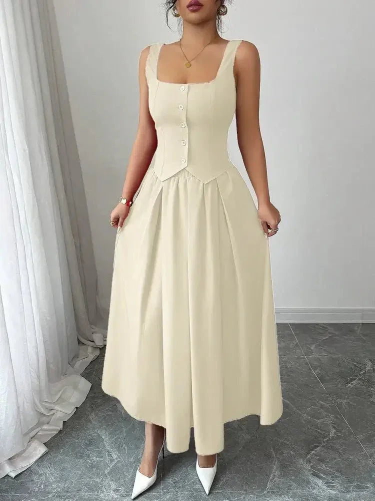 Square Neck Wide Strap Midi Dress - Update AvenueCasual DressesTrendsi100100949464513100100949464513Square Neck Wide Strap Midi DressIvory