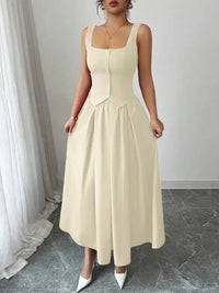 Square Neck Wide Strap Midi Dress - Update AvenueCasual DressesTrendsi100100949464513100100949464513Square Neck Wide Strap Midi DressIvory