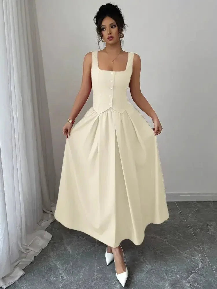 Square Neck Wide Strap Midi Dress - Update AvenueCasual DressesTrendsi100100949464513100100949464513Square Neck Wide Strap Midi DressIvory