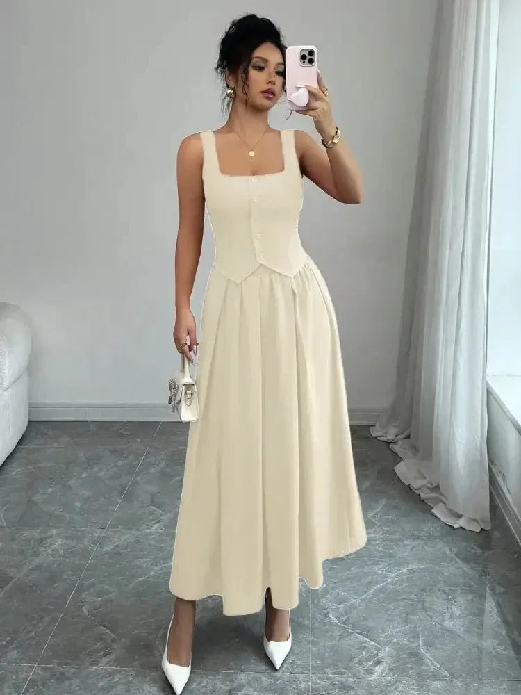 Square Neck Wide Strap Midi Dress - Update AvenueCasual DressesTrendsi100100949464513100100949464513Square Neck Wide Strap Midi DressIvory