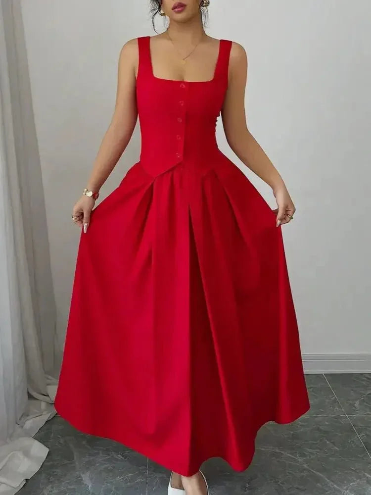 Square Neck Wide Strap Midi Dress - Update AvenueCasual DressesTrendsi100100949468003100100949468003Square Neck Wide Strap Midi DressDeep Red