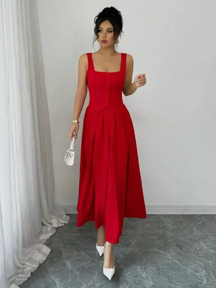 Square Neck Wide Strap Midi Dress - Update AvenueCasual DressesTrendsi100100949468003100100949468003Square Neck Wide Strap Midi DressDeep Red