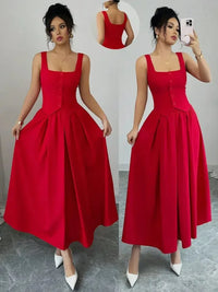 Square Neck Wide Strap Midi Dress - Update AvenueCasual DressesTrendsi100100949468003100100949468003Square Neck Wide Strap Midi DressDeep Red