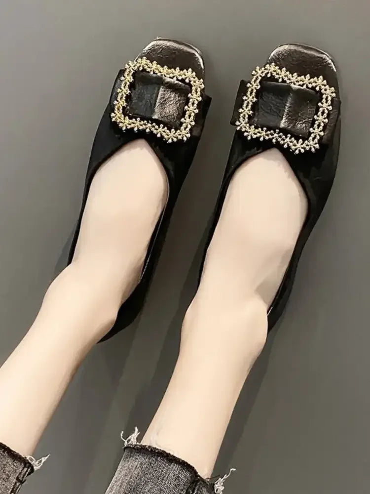 Square Toe Buckle Detail Loafers