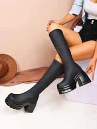 Square Toe Platform Block Heels Boots