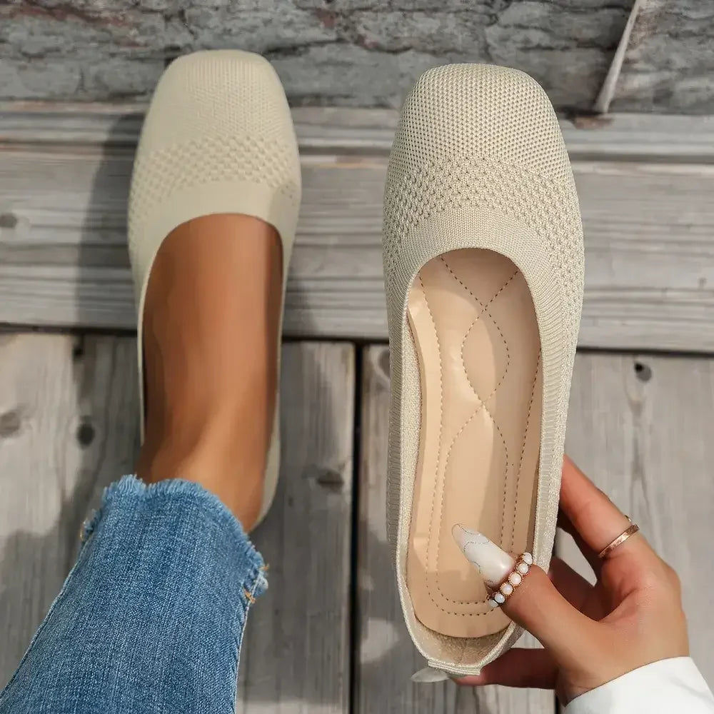 Square Toe Solid Color Mesh Slip-Ons