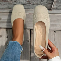 Square Toe Solid Color Mesh Slip-Ons