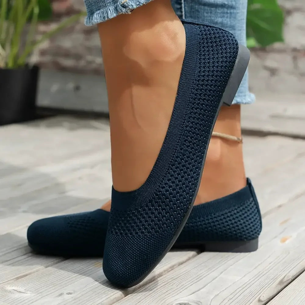 Square Toe Solid Color Mesh Slip-Ons