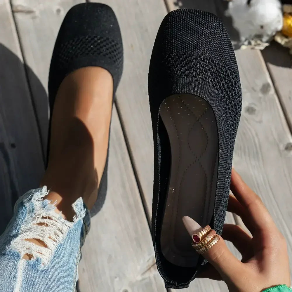 Square Toe Solid Color Mesh Slip-Ons