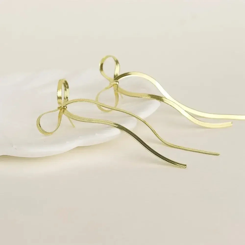 Stainless Steel Bow Bar Earrings