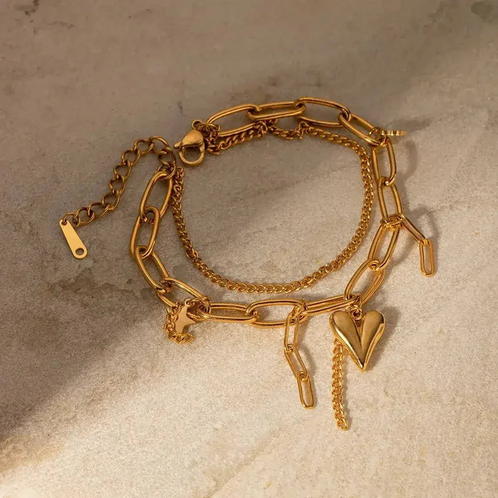 Stainless Steel Double Layered Charm Bracelet - Update AvenueBraceletsTrendsi100500335931129100500335931129Stainless Steel Double Layered Charm BraceletGold