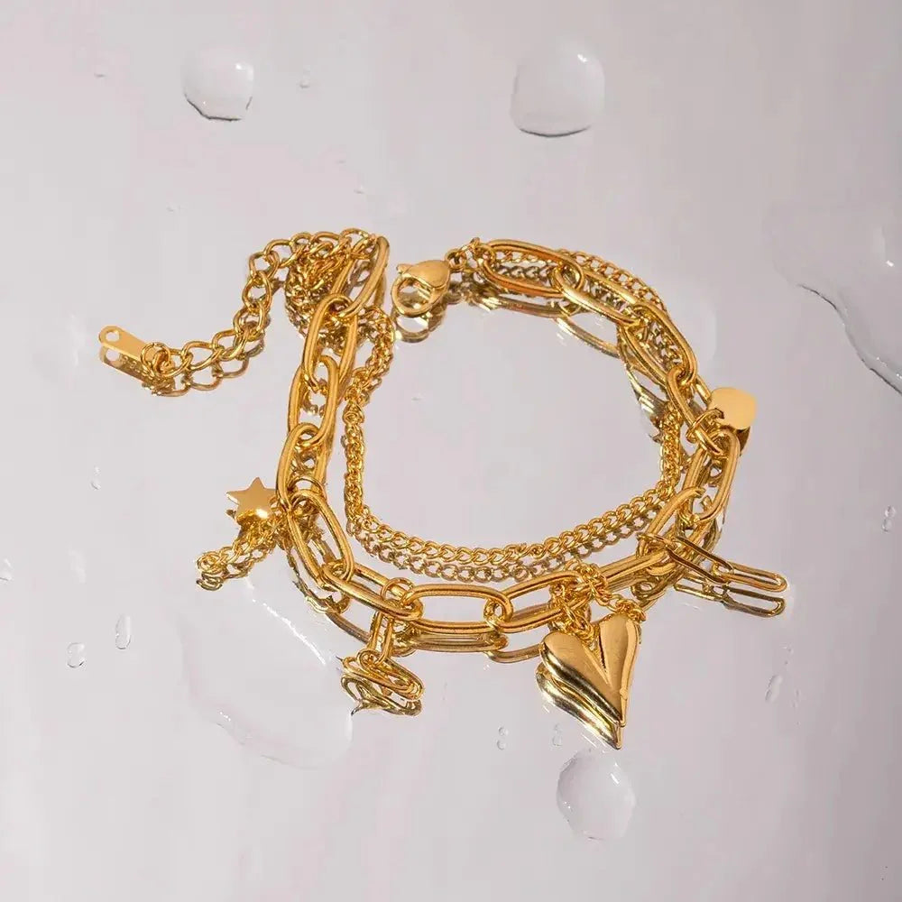 Stainless Steel Double Layered Charm Bracelet - Update AvenueBraceletsTrendsi100500335931129100500335931129Stainless Steel Double Layered Charm BraceletGold