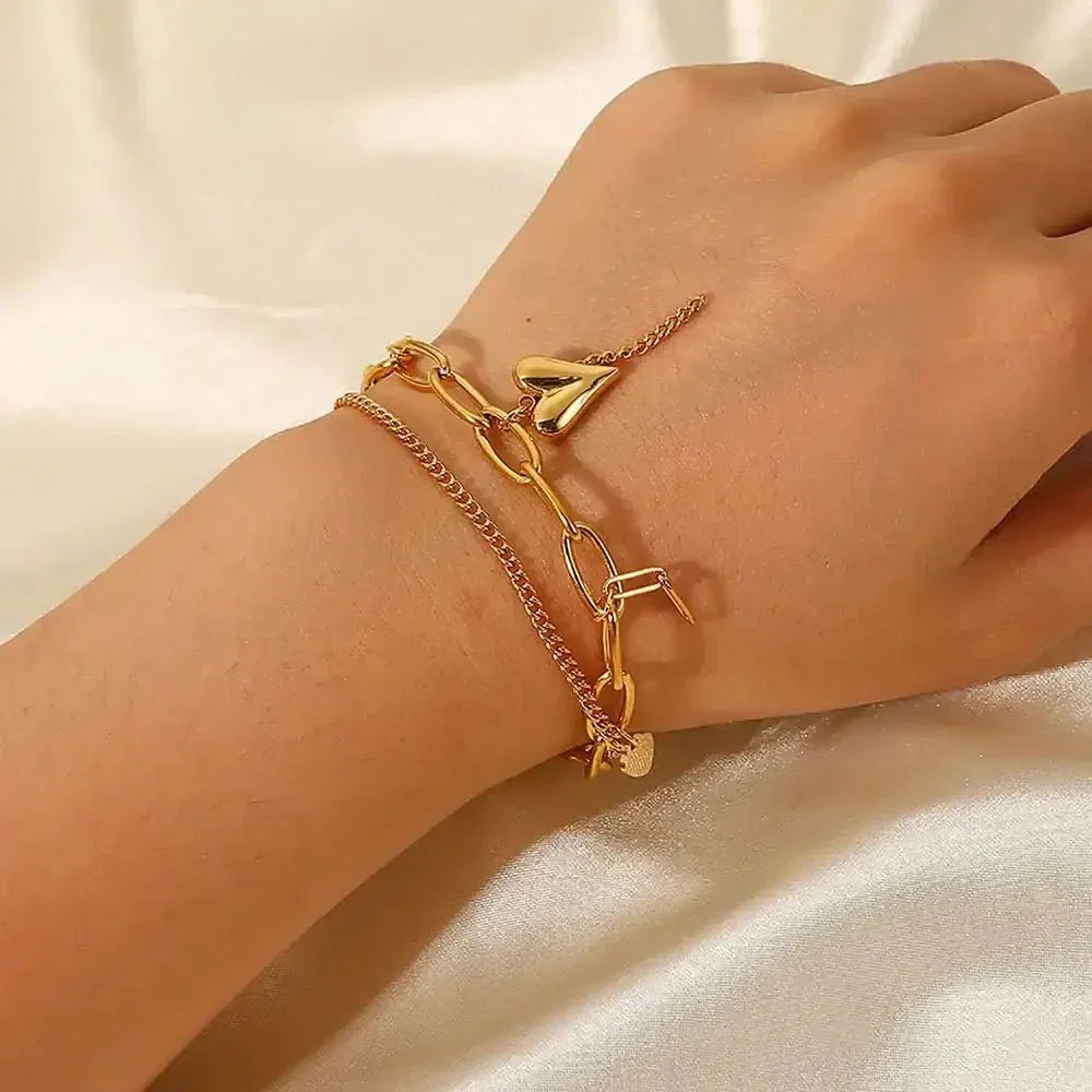 Stainless Steel Double Layered Charm Bracelet - Update AvenueBraceletsTrendsi100500335931129100500335931129Stainless Steel Double Layered Charm BraceletGold