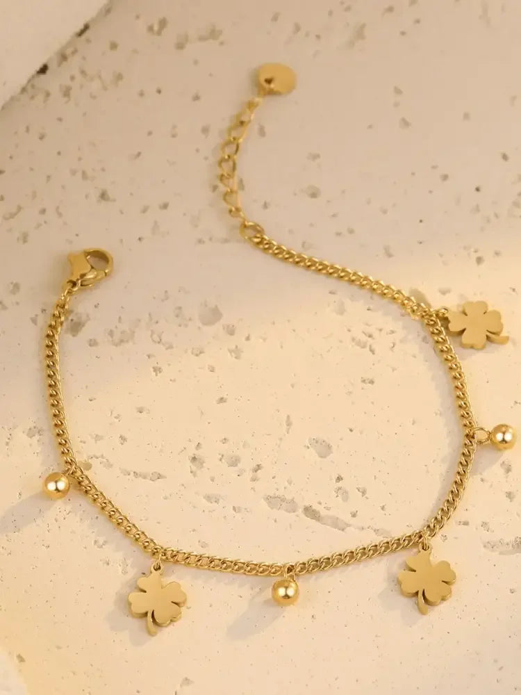 Stainless Steel Four Leaf Clover Bracelet