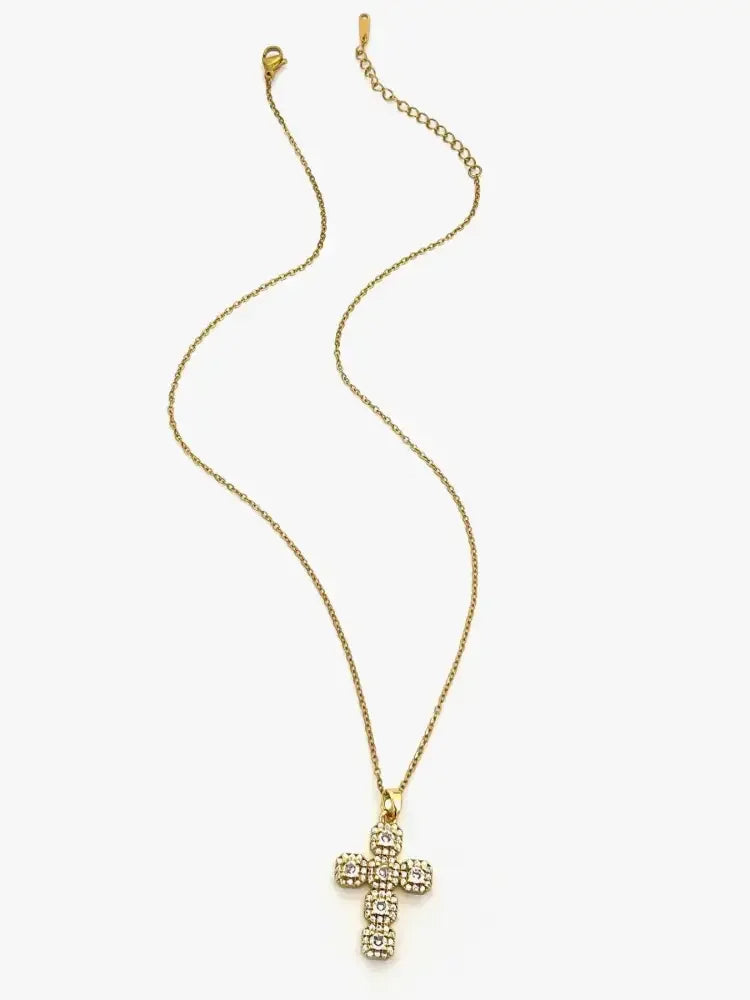 Stainless Steel Inlaid Zircon Cross Necklace