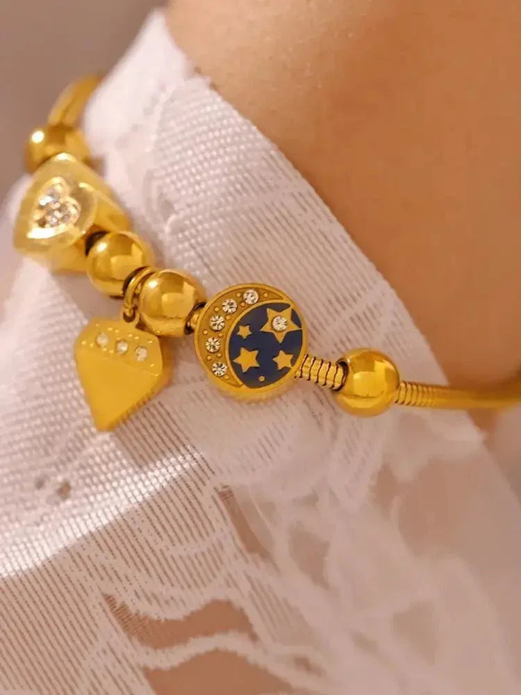 Stainless Steel Rhinestone Charm Bracelet - Update AvenueBraceletsTrendsi100500473371579100500473371579Stainless Steel Rhinestone Charm BraceletGold