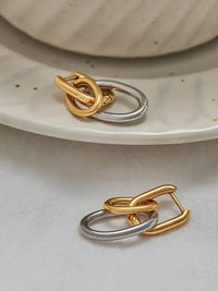Stainless Steel Two-Tone Interlocked Hoop Earrings