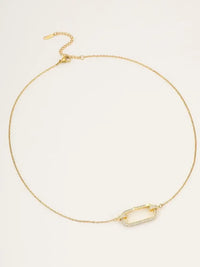 Stainless Steel Zircon Rectangle Pendant Necklace