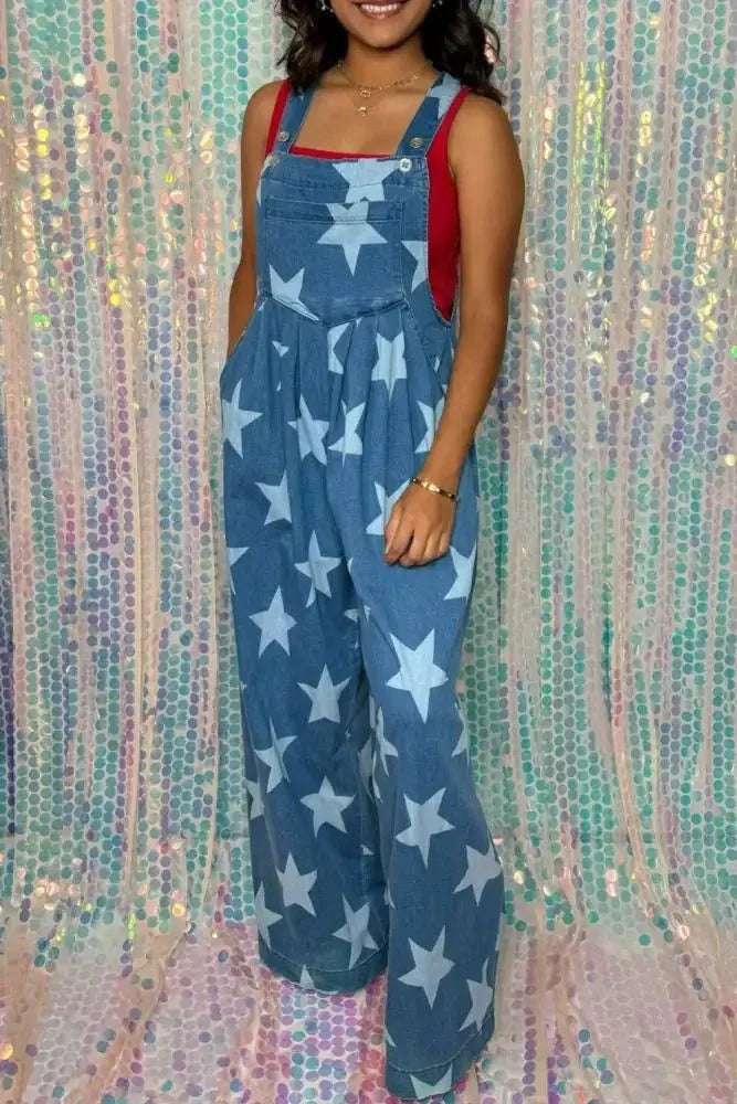 Star Print Buttoned Strap Wide Leg Denim Overalls - Update AvenueHonor the Stars and StripesTrendsi10010016054783310010016054783337c044ea - e824 - 4077 - b7af - 07e758945f1a - MaxMedium