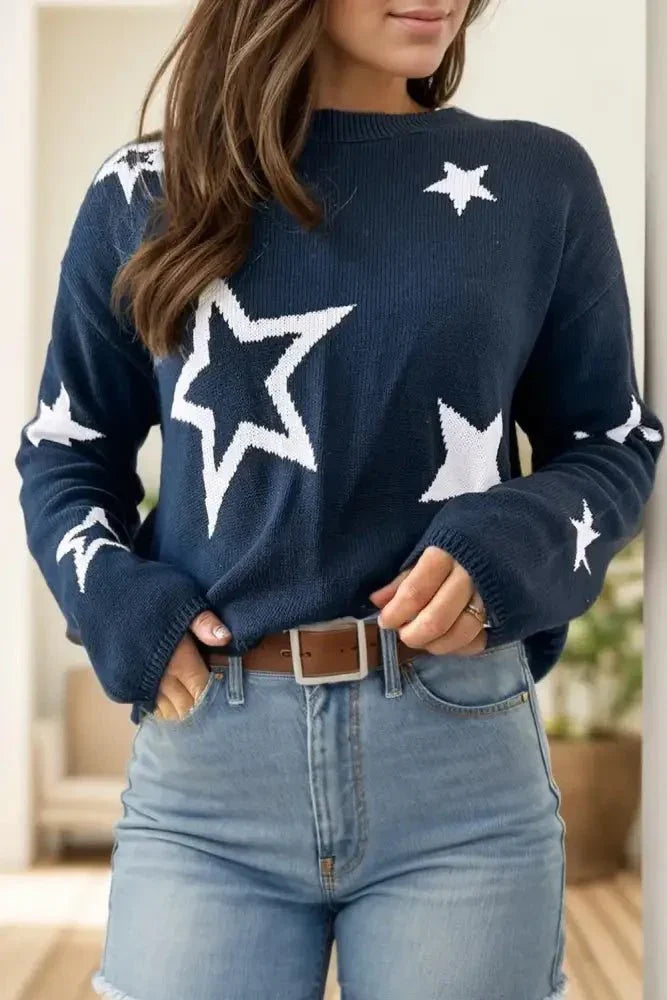 Star Round Neck Long Sleeve Sweater - Update AvenueHonor the Stars and StripesTrendsi10010093706106410010093706106460a034f1 - fe87 - 4da8 - 8d62 - fa71ab4ffdbe - MaxDark Navy