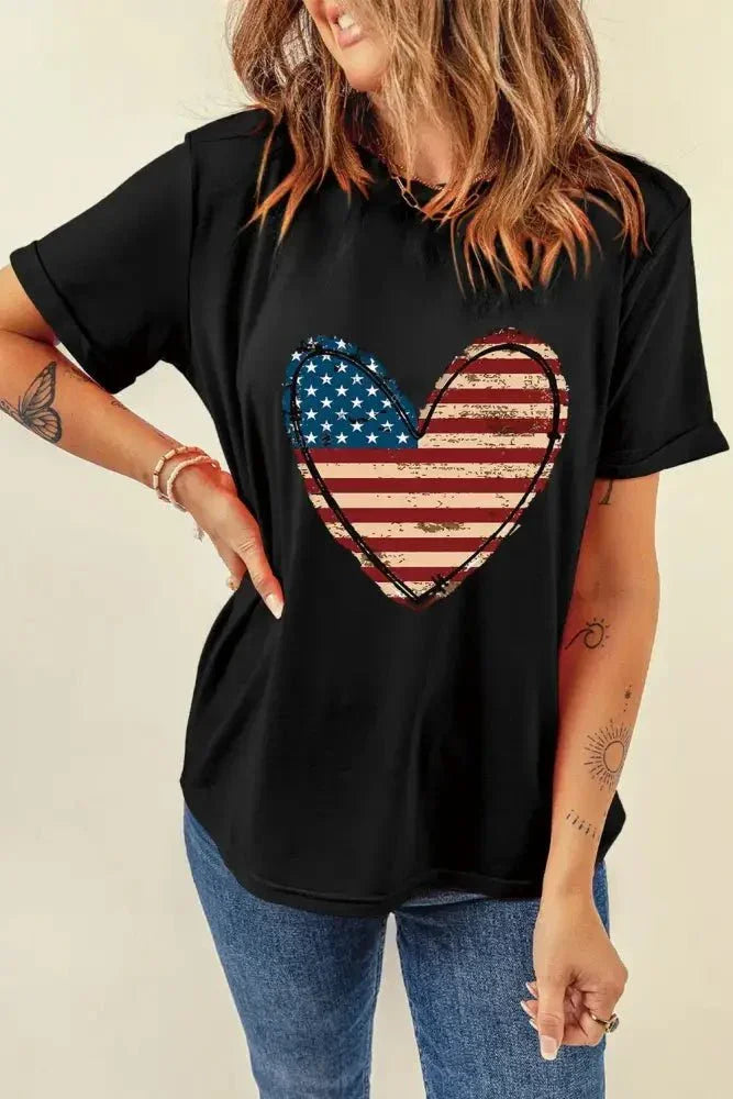 Stars and Stripes Heart Round Neck Short Sleeve T-Shirt - Update AvenueHonor the Stars and StripesTrendsi1001001805512251001001805512250f694daf - 04a1 - 4641 - aeb0 - 434a68ce44ce - MaxBlack