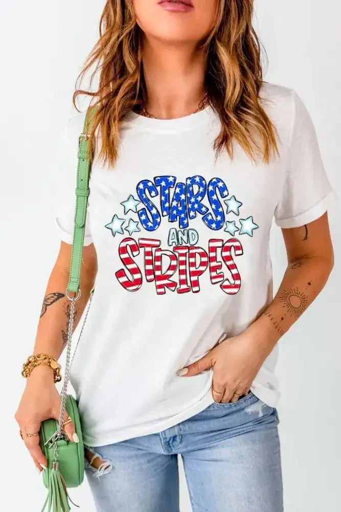 Stars and Stripes Round Neck Short Sleeve T Shirt - Update AvenueT-ShirtsTrendsi1001005442736741001005442736742c0955b9 - 2010 - 4d98 - 861a - d81900e32cc1 - Max - OriginWhite