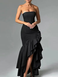 Strapless Ruffle High-Low Bodycon Dress
