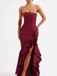 Strapless Ruffle High-Low Bodycon Dress