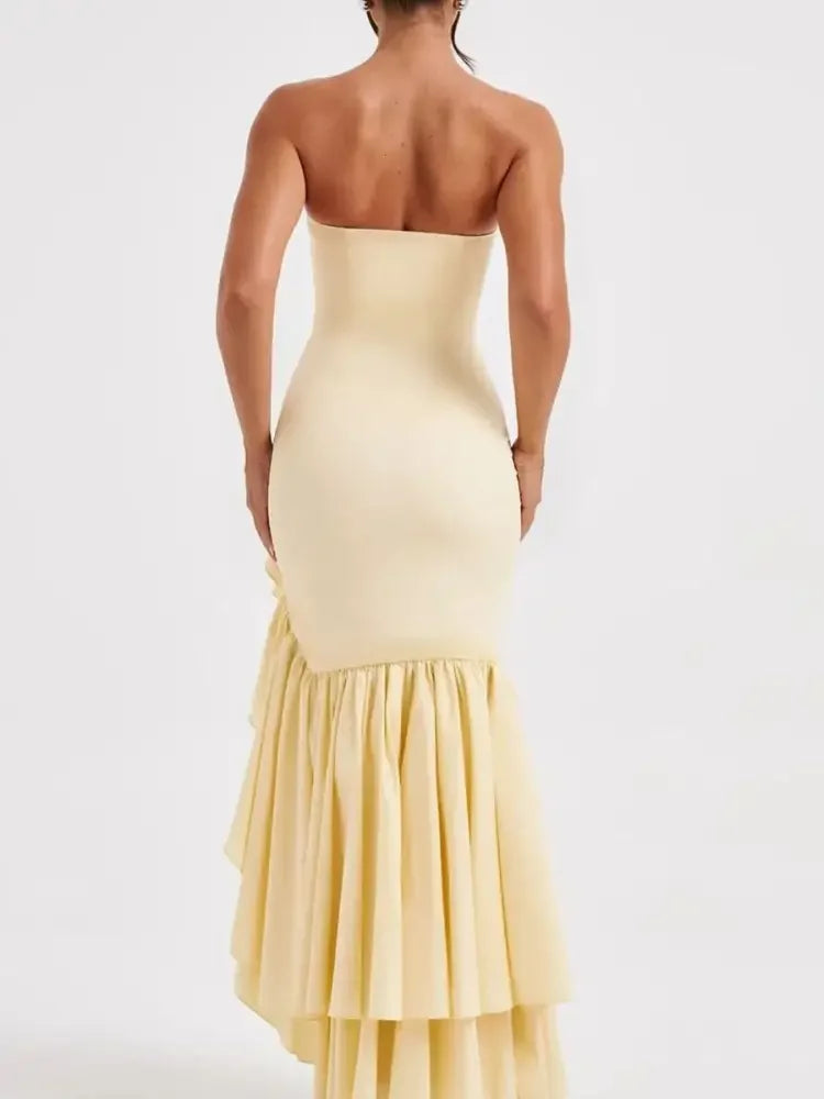 Strapless Ruffle High-Low Bodycon Dress