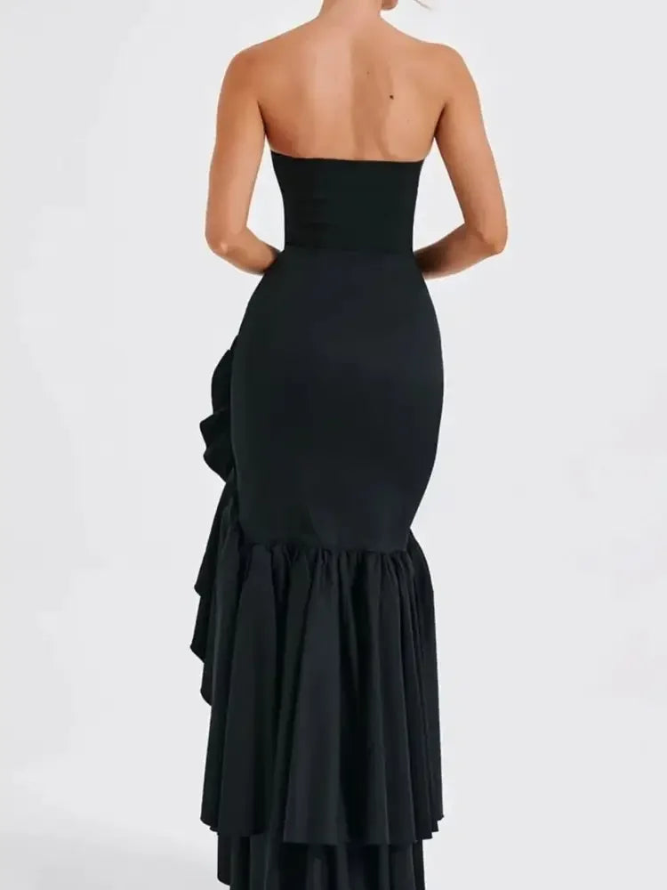 Strapless Ruffle High-Low Bodycon Dress